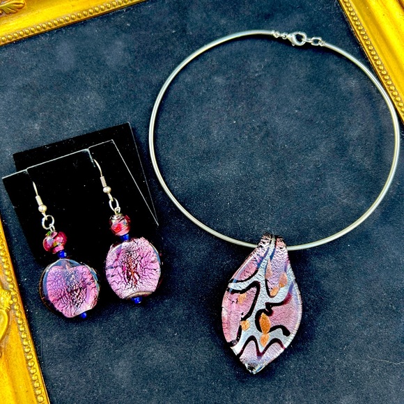 Murano Glass Necklace and Earring Set - Picture 1 of 4